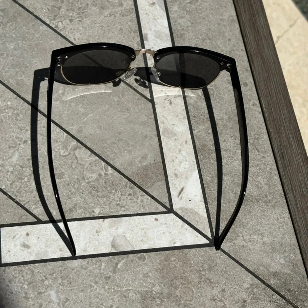 Happy Hour G2 Sunglasses Black Gold Clubmaster Style Dark Smoke Lens Eyewear